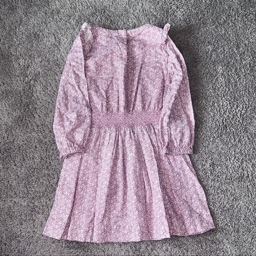 GAP Pink Floral Smocked Waist Long-Sleeve Dress